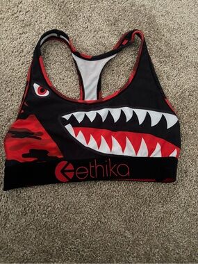 ethika Black, Red & White Shark Bite Racerback Sports Bra